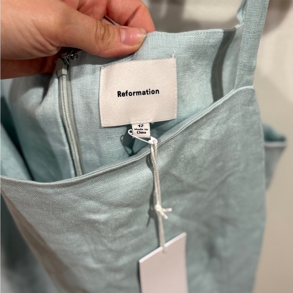 NWT Reformation Phillipa Linen Mini Dress Sz 12 Aquamarine Coastal Beach Vacatio - Picture 5 of 12